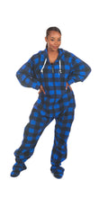 Load image into Gallery viewer, Blue Couch Plaid-tato Onesie - Detachable Feet
