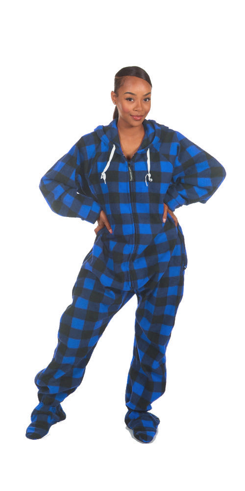 Blue Buffalo Plaid Footed Deluxe Fleece PJs, Uni-Sex Onesie Footie