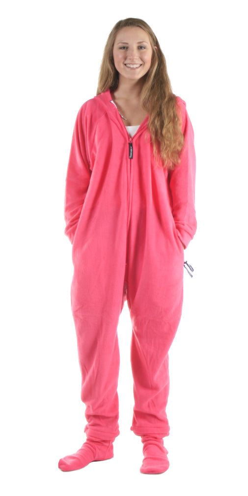 Pink Adult Footed Onesie, Hooded Footie Pajama, Drop Seat, Detachable Feet  – Forever Lazy