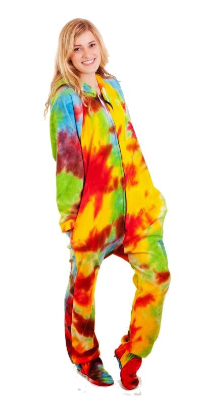 Detachable Feet Tie Dye Deluxe Adult Onesies, Footed Pajamas